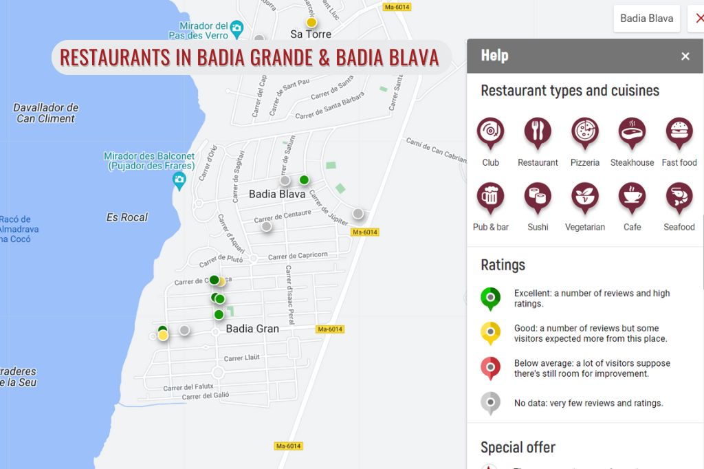 Restaurantes en Badia Grande & Badia Blava