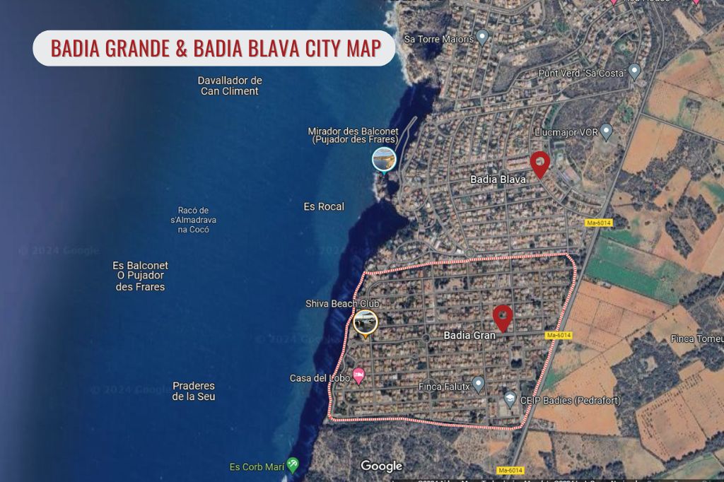 Mapa de la ciudad de Badia Grande y Badia Blava