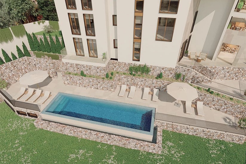 Nuevo ático con piscina privada en construcción en una residencia moderna en Cala Mayor