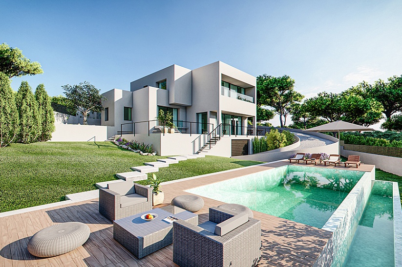 Nueva villa de estilo moderno en construcción en Cala Vines