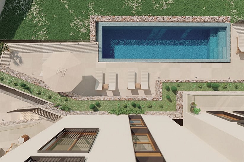 Nuevo ático con piscina privada en construcción en una residencia moderna en Cala Mayor