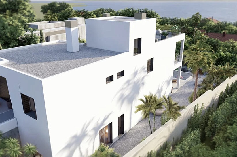 Solar con licencia para construir una villa moderna con vistas al mar en Badia Blava