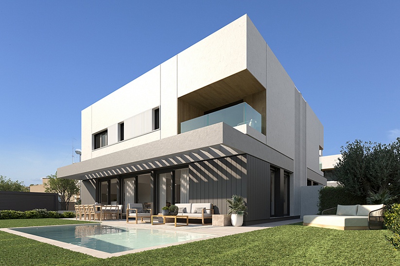 Villa moderna a estrenar con jardín y piscina y vistas al mar en Puig de Ros